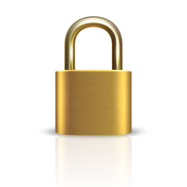 istock Vector 3d Realistic ClosedMetal Golden Padlock Icon Closeup Isolated on White Background. Design Template of Gold Lock for Protection Privacy, Web and Mobile Apps, Logo 1154590295