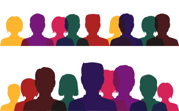 sylwetki ludzi, wielobarwny profil mężczyzn i kobiet na białym tle. - silhouette student teenager university stock illustrations