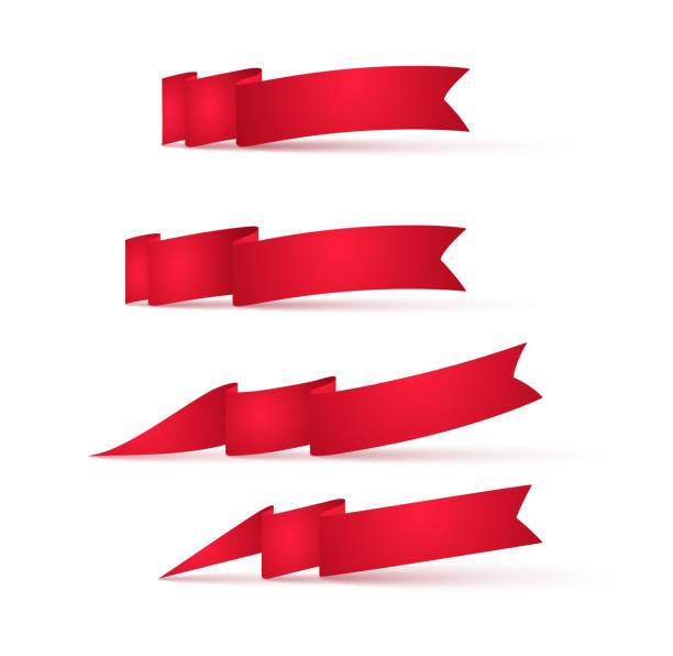 istock Red ribbons banners. Set of advertising signs. 1154591437