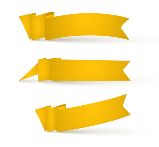 istock Yellow ribbons banners. Set of advertising signs. 1154591543