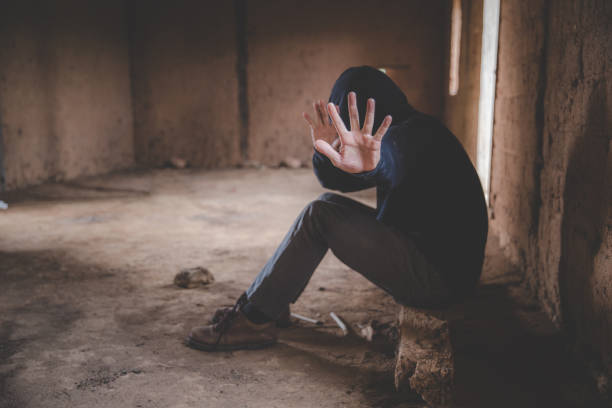 human hands on dark background, stop drug addiction concept, do not interfere with drugs,  international day against drug abuse. - narcotic teenager cocaine drug abuse imagens e fotografias de stock