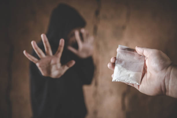 stop drug addiction concept. human hands stop drugs . international day against drug abuse. - narcotic teenager cocaine drug abuse imagens e fotografias de stock