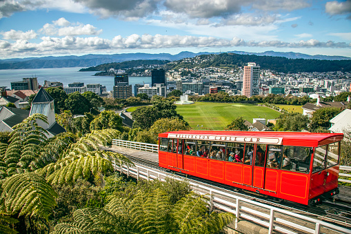 The Wellington Cable Car is a funicular railway in Wellington, New Zealand, between Lambton Quay, the main shopping street, and Kelburn, a suburb in the hills overlooking the central city, rising 120 m over a length of 612 m. The one way trip takes approximately five minutes.