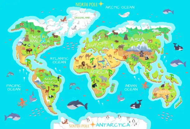 Vector illustration of Animals and Where They Live. Our Planet. Earth.