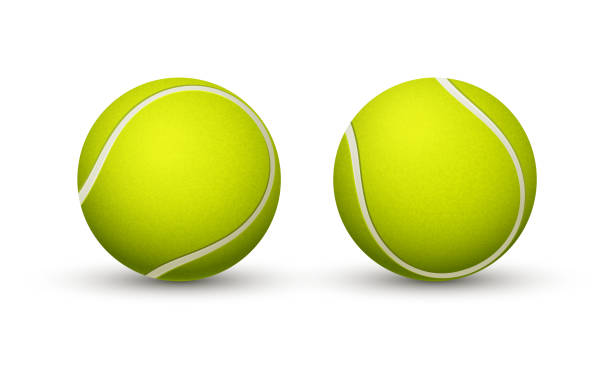 흰색 바탕에 노란색 테니스 공 근접 촬영. - isolated tennis tennis ball sport stock illustrations