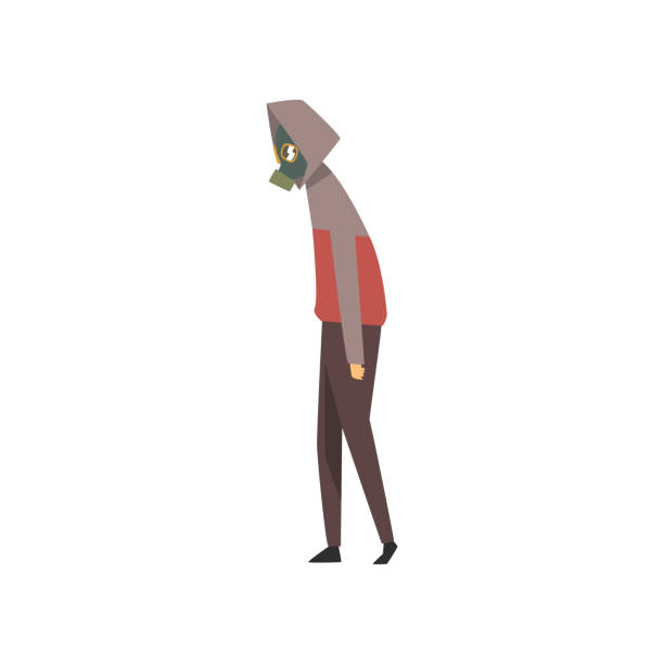 istock Man Wearing Protective Gas Mask Against Air Pollution, People Suffering from Industrial Smog Vector Illustration 1154603614
