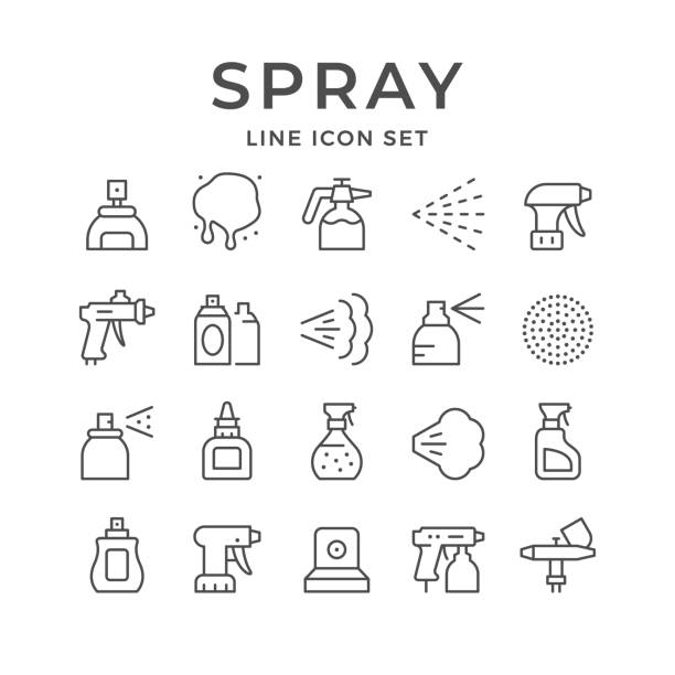 ustawianie ikon linii w sprayu - spraying water stock illustrations