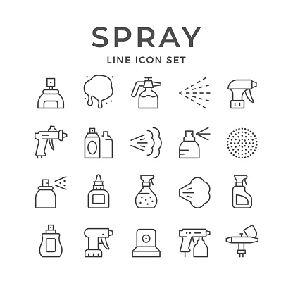 Set line icons of spray isolated on white. Vector illustration