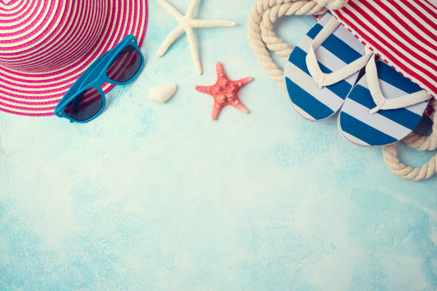 istock Summer holiday vacation background with beach accessories. 1154606350