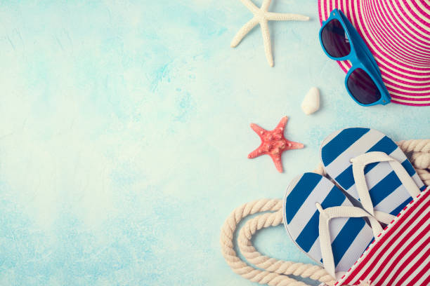istock Summer holiday vacation background with beach accessories. 1154606362
