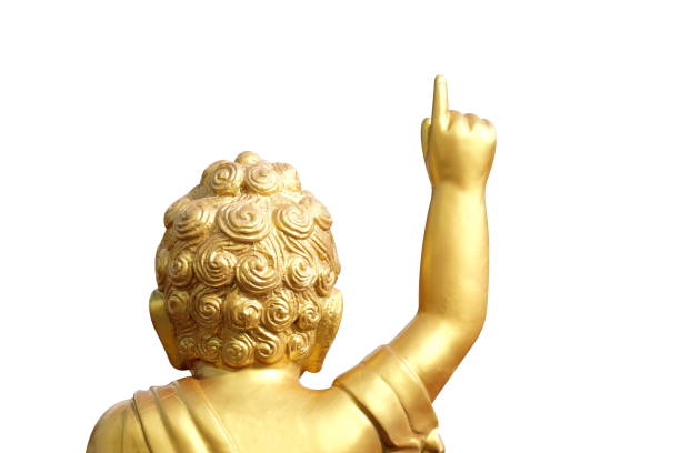 Buddha child, baby Buddha gold statue and Arms and index fingers golden isolated on white background Buddha child, baby Buddha gold statue and Arms and index fingers golden isolated on white background lumbini nepal photos stock pictures, royalty-free photos & images