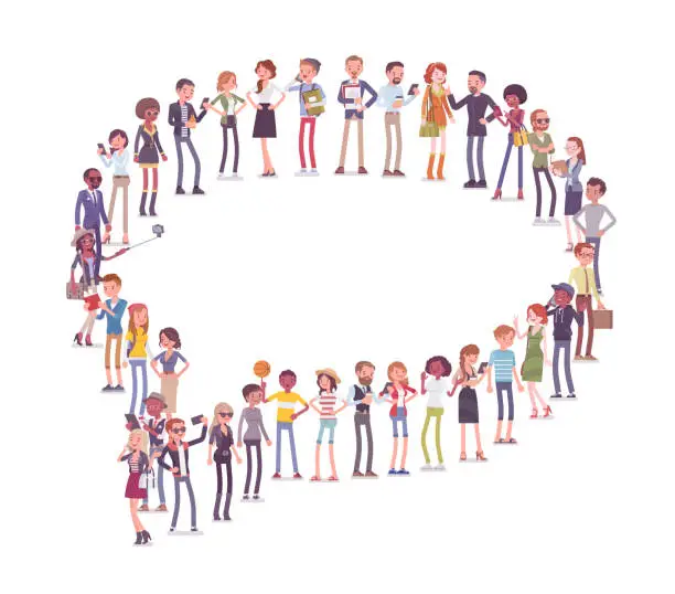 Vector illustration of Group of people making speech bubble shape