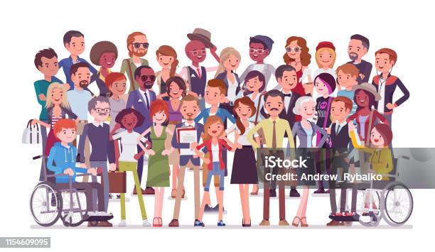 Diverse Group Of People Full Length Portrait - Arte vetorial de stock e mais imagens de Pessoas - Pessoas, Grupo multiétnico, Personagens