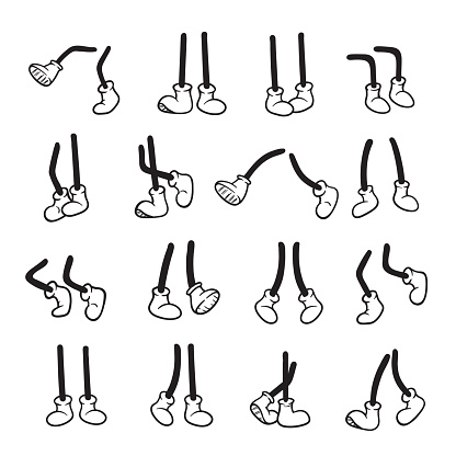 Cartoon legs set, funny cute comic drawing. Doodle character body, creative symbol. Vector line art illustration on white background