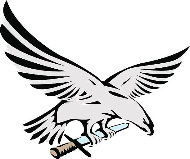 Vector illustration of flying eagle holding a sword vector