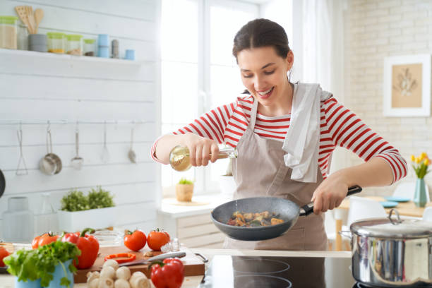 woman is preparing proper meal stock photo