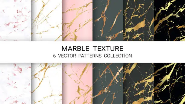 Vector illustration of Marble Texture, Premium Set of Vector Patterns Collection, Abstract Background Template, Suitable for Luxury Products Brands with Golden Foil and Linear Style.