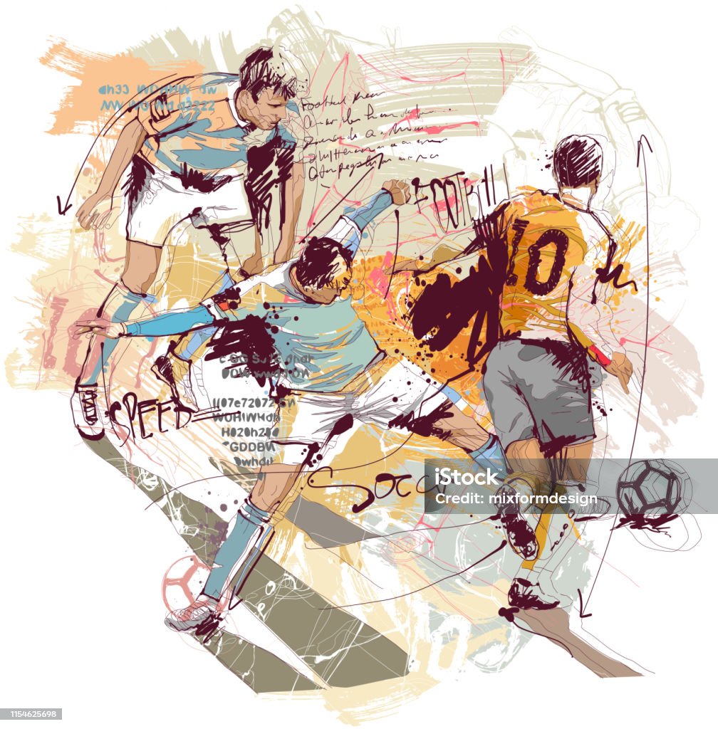 Voetbal sketch in actie - Royalty-free Voetbal - Teamsport vectorkunst