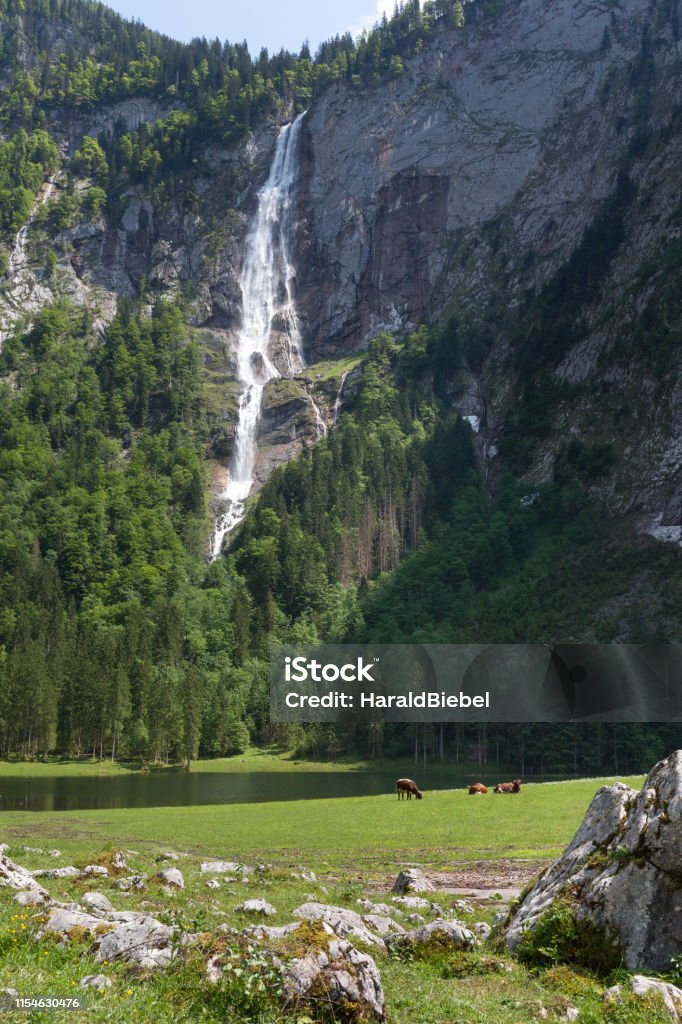 Roethbachfall Wasserfall am Obersee in Bayern im Sommer - Lizenzfrei Alpen Stock-Foto