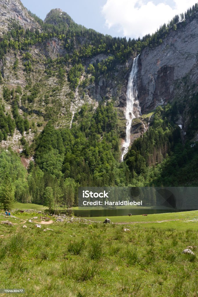 Roethbachfall Wasserfall am Obersee in Bayern im Sommer - Lizenzfrei Alpen Stock-Foto