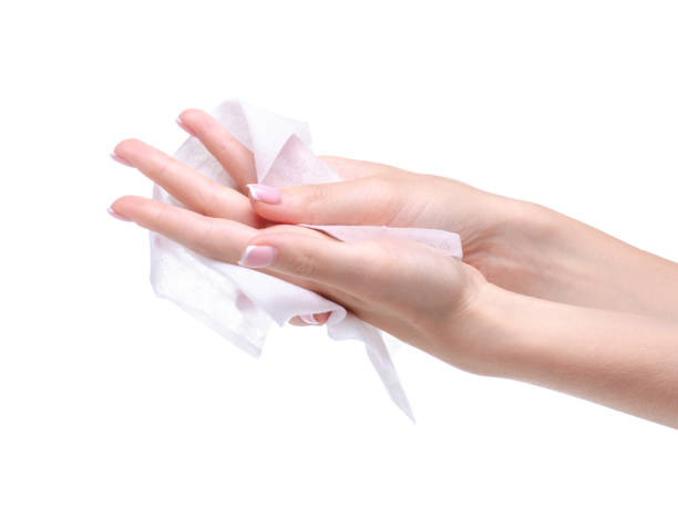 istock Female hand wet wipe 1154633085