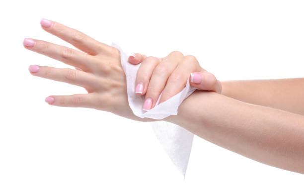 istock Female hand wet wipe 1154633158