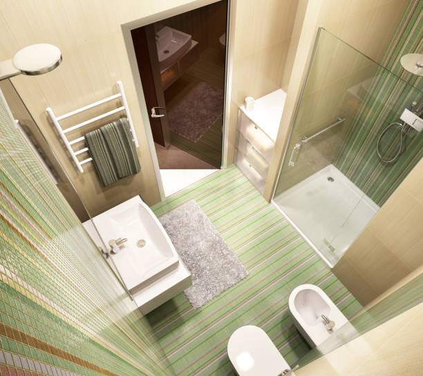 mosaico de baño. vista desde arriba - loft apartment bathroom mosaic tile fotografías e imágenes de stock
