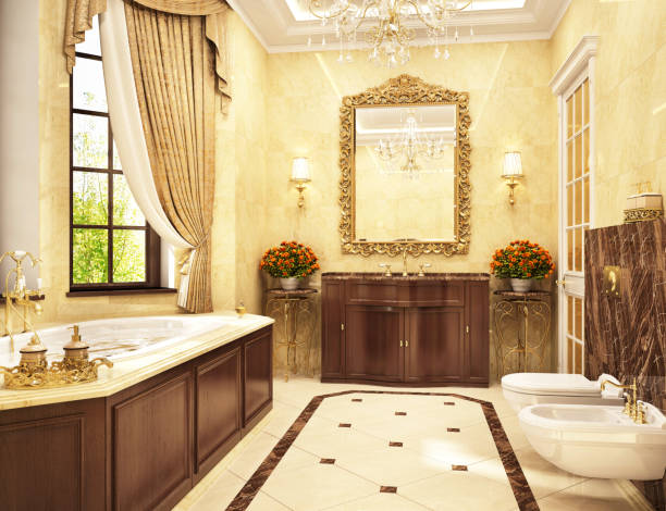 Luxury bathroom in classic style Luxury bathroom in classic style with window free standing bath photos stock pictures, royalty-free photos & images