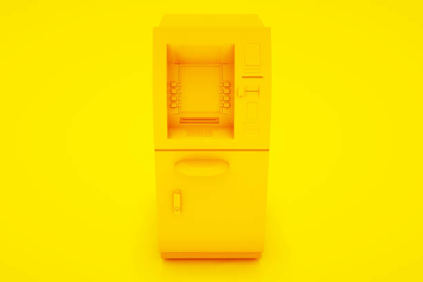ATM Bank Cash Machine Isolated on yellow background - 3d Illustration.