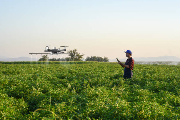 istock Farmer operating smart-farming drone 1154639413