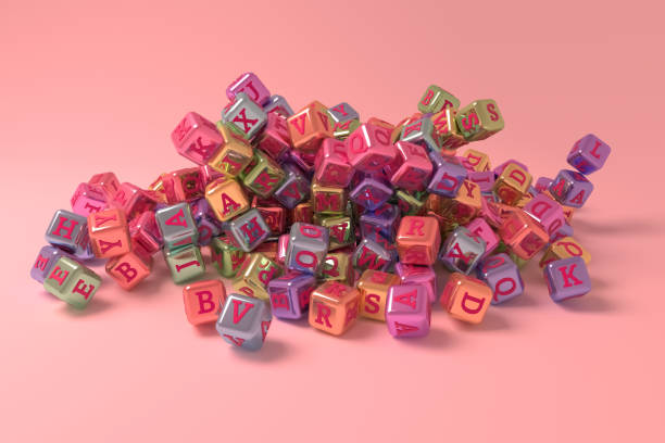 istock Decorative, illustrations typography, bunch of ABC character symbol or sign, for design texture background. 3D render. 1154642422