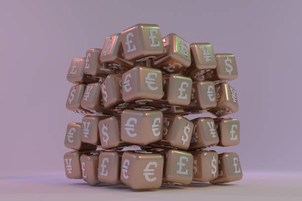 istock Business, cube or block, finance currency sign for design texture, background. 3D render. 1154644391