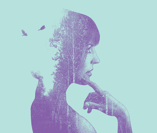 istock Multiple Exposure of young woman and forest footpath and birds 1154644644