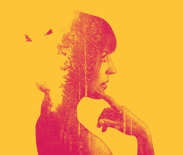 istock Multiple Exposure of young woman and forest footpath and birds 1154644676