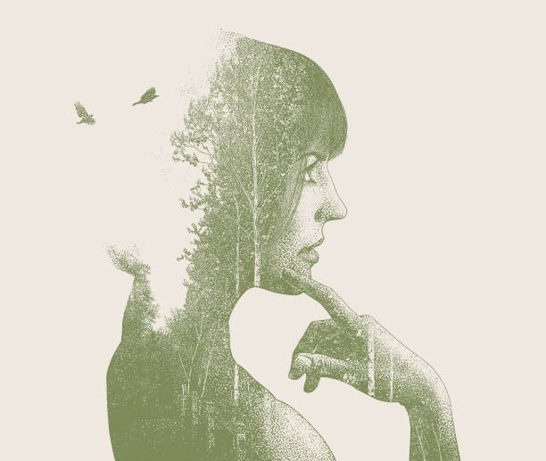 istock Multiple Exposure of young woman and forest footpath and birds 1154644677
