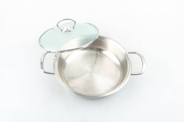 View of small stainless steel pan isolated on white