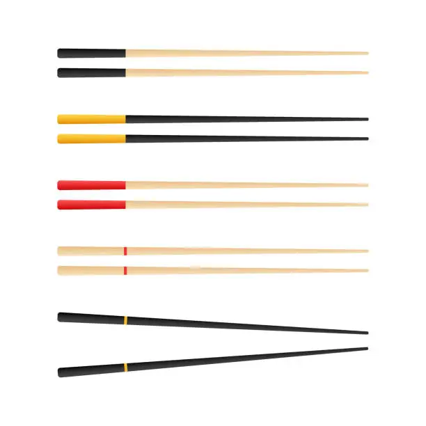 Vector illustration of Chopsticks holding sushi roll. concept of snack, sushi, exotic nutrition, sushi restaurant. Vector stock illustration.