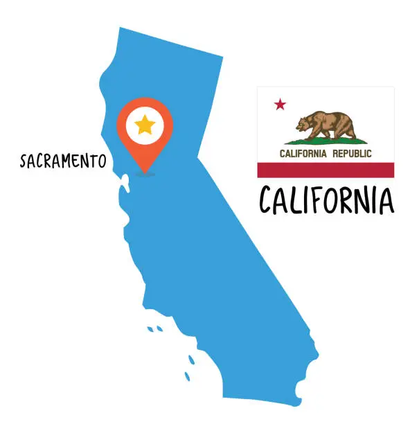 Vector illustration of California Map and Flag