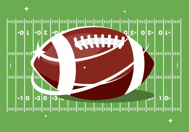 векторная иллюстрация американского футбольного мяча на фоне футбольного поля, вид сверху - football lineman stock illustrations