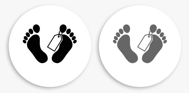 Corpse Tag Black and White Round Icon Corpse Tag Black and White Round Icon. This 100% royalty free vector illustration is featuring a round button with a drop shadow and the main icon is depicted in black and in grey for a roll-over effect. death icon stock illustrations