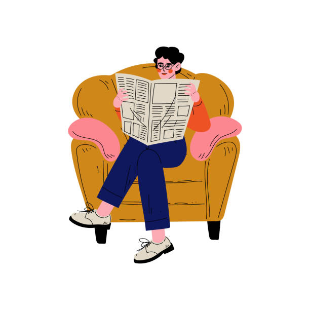 istock Young Man Sitting in Armchair and Reading Newspaper, Guy Spending Weekend at Home and Relaxing, Rest at Home Vector Illustration 1154660560