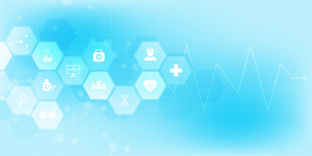istock Abstract medical background with flat icons and symbols. Template design with concept and idea for healthcare technology, innovation medicine, health, science and research. 1154661888