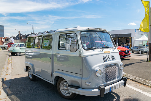 Wattrelos,FRANCE-June 02,2019: view of the old Estafette Renault car,car exhibited at the 7th Retro Car Festival at the Renault Wattrelos ZI Martinoire parking lot.