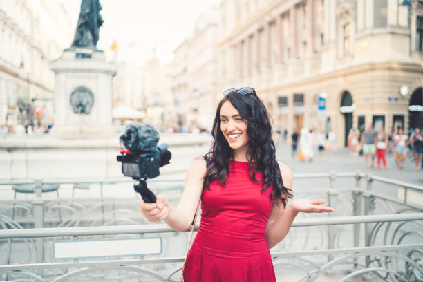 Attractive woman vlogging from Vienna