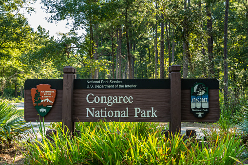 Columbia, United States: September 7, 2018: Congaree National Park Entry Sign in South Carolina