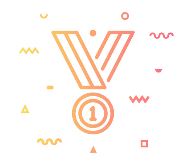 Success Medal Line Style Icon Design Success medal outline style icon design with decorations and gradient color. Line vector icon illustration for modern infographics, mobile designs and web banners. gamification badge stock illustrations