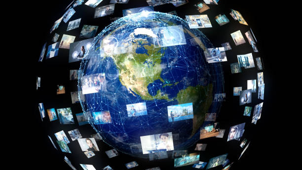 globales konzept für das kommunikationsnetzwerk. - map globe usa global business stock-fotos und bilder