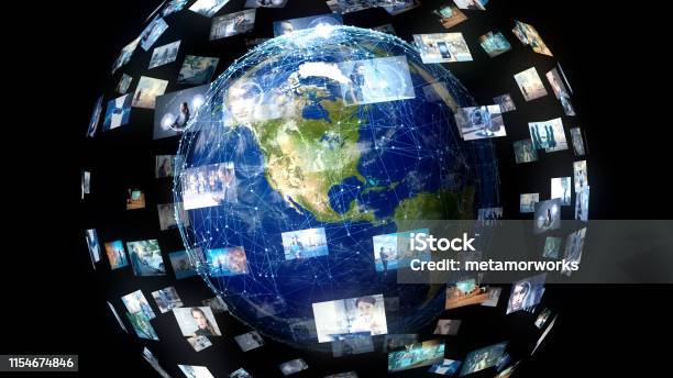 Global Communication Network Concept Stock Photo - Download Image Now - Globe - Navigational Equipment, World Map, The Media