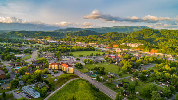 Pigeon Forge and Sevierville Tennessee Drone Aerial Pigeon Forge and Sevierville Tennessee Drone Aerial. tennessee photos stock pictures, royalty-free photos & images