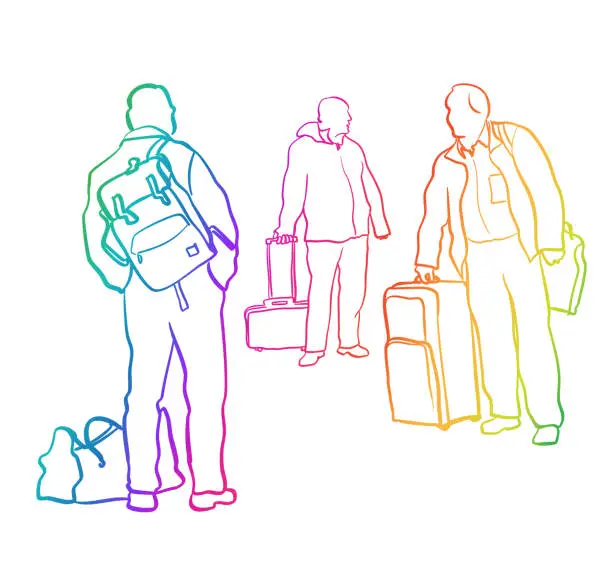 Vector illustration of Business Travel Male Passengers Rainbow
